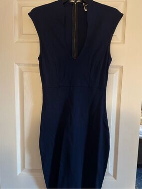Windsor Deep Navy V-Neck Midi Sheath Dress